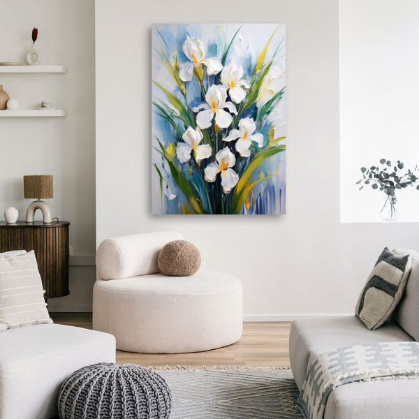 Feeby Obraz na płótnie, Białe Irysy Kwiaty Malowane 40x60