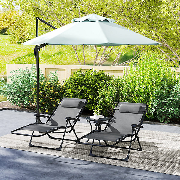 Lot de 2 chaises longues pliables zéro gravité coussin tétière amovible métal époxy textilène gris
