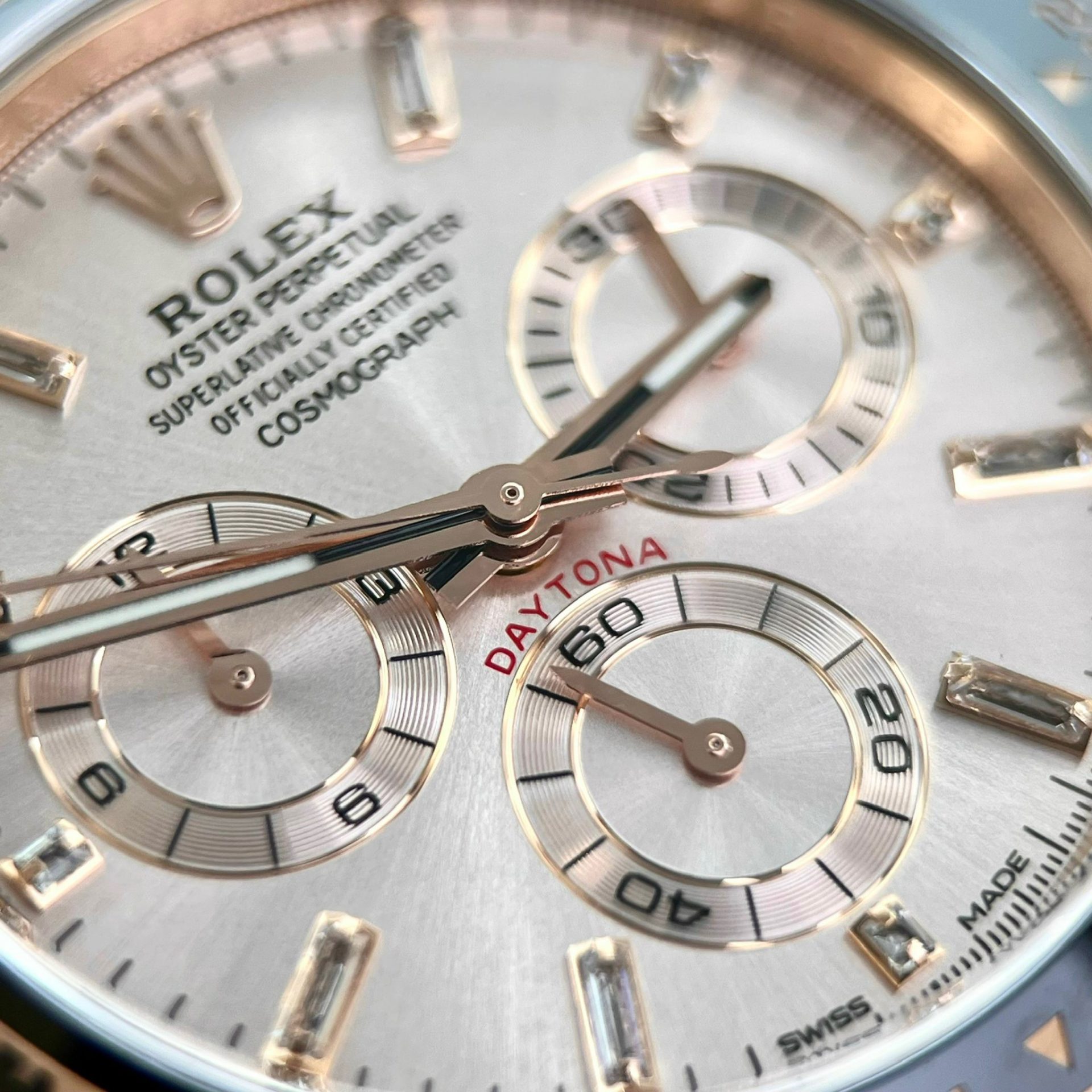 Rolex Daytona 116515LN YG Plated Pink Dial CZ Diamonds 40mm Oysterflex Super Clone
