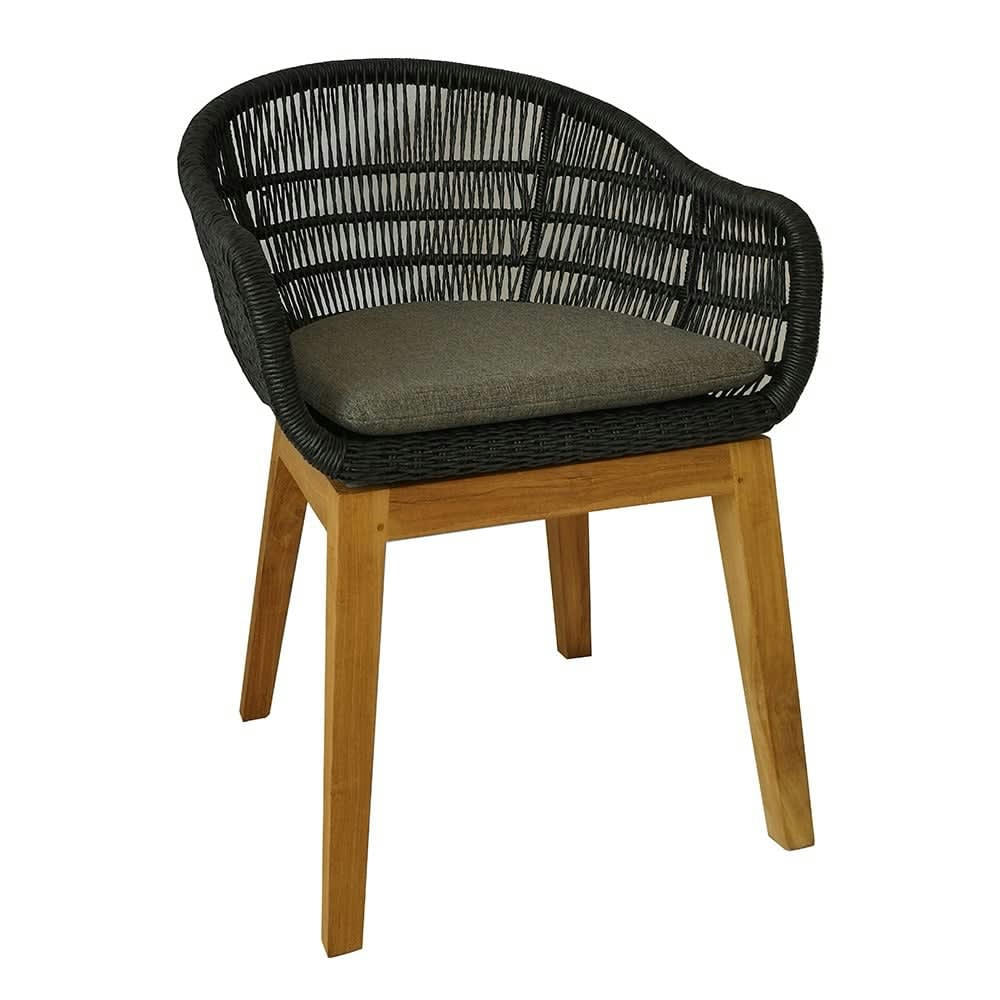 LOUNGE - Fauteuil en résine tressée noire  avec coussin