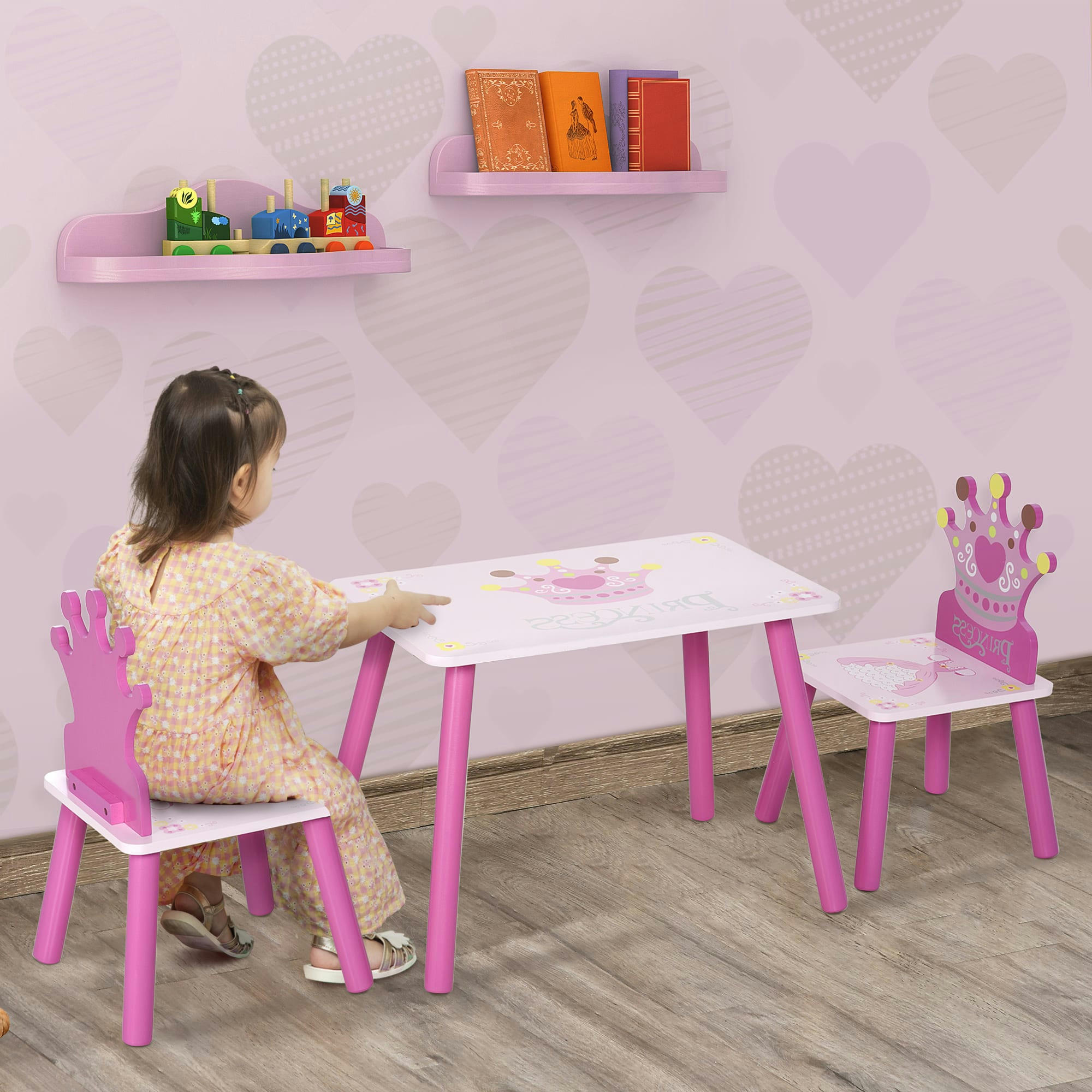 - Ensemble table et chaises enfant design princesse bois rose