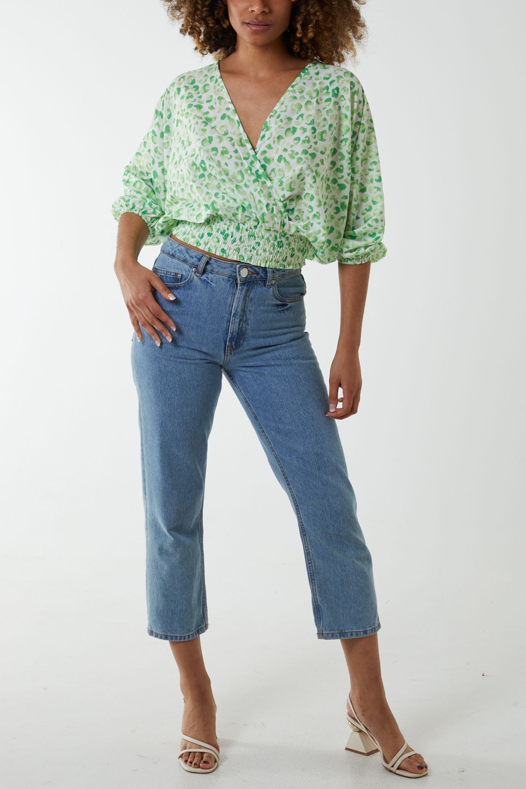 Blue Vanilla Elasticated Sleeve Wrap Front Elastic Hem Top