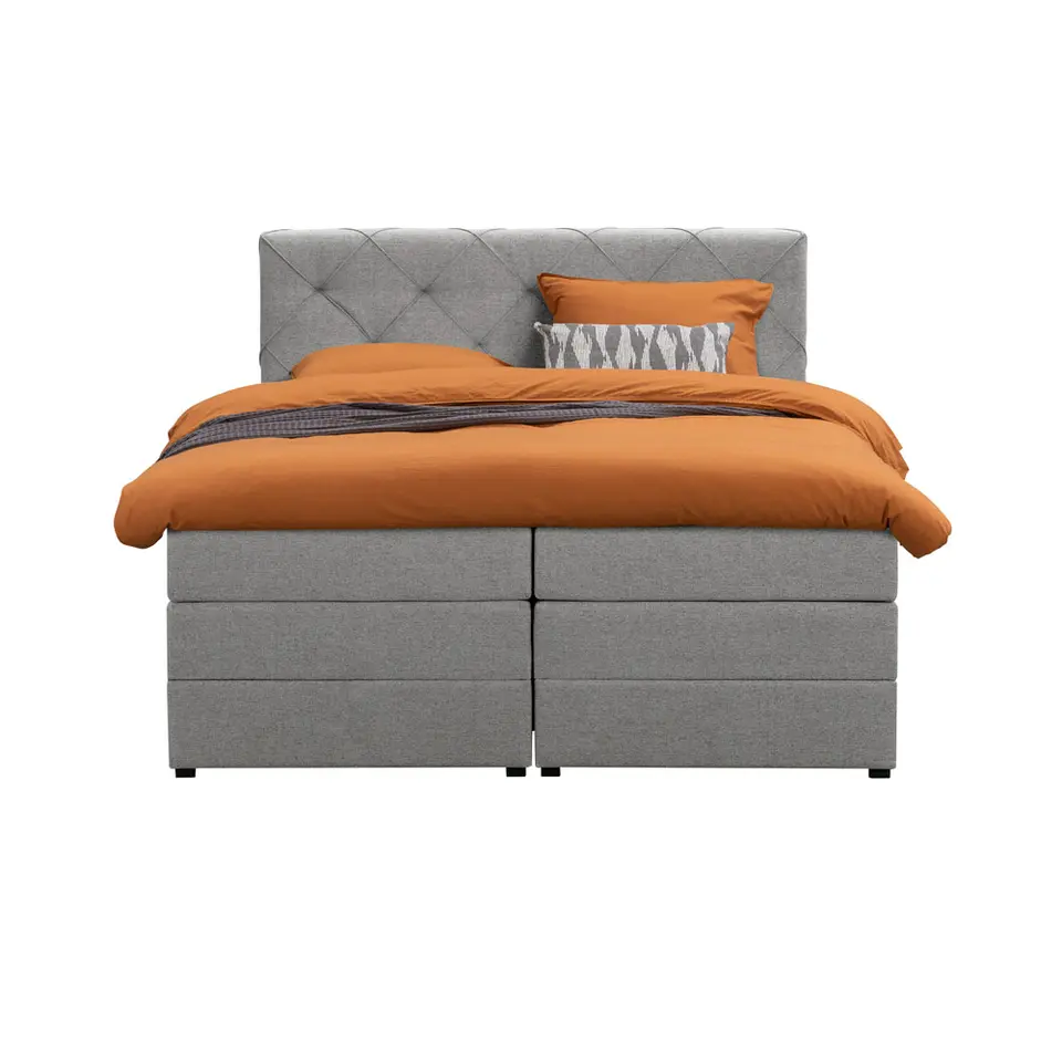 Boxspring met opbergruimte Liv geruit - lichtgrijs - 180x200 cm