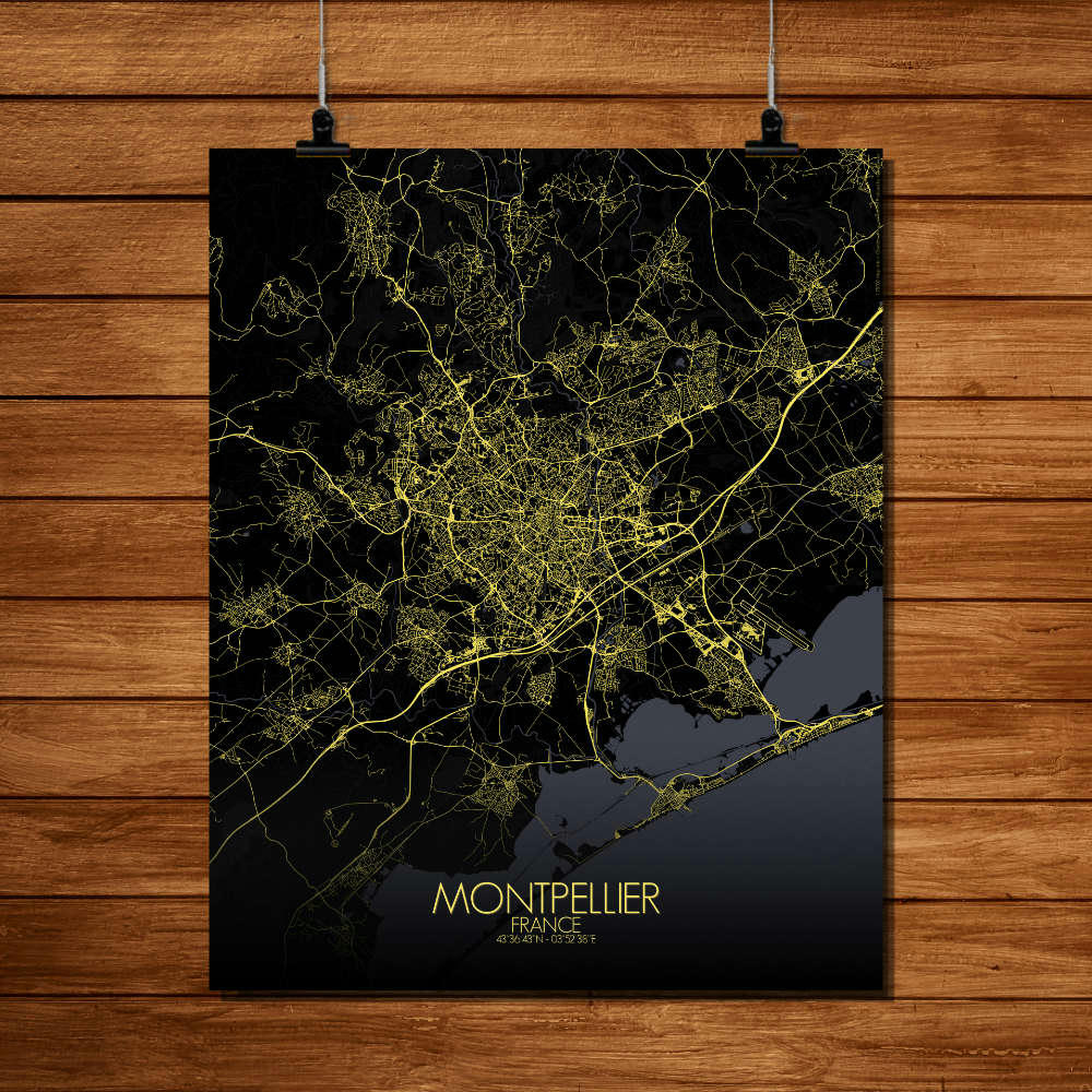 - Affiche Montpellier Carte Nuit 40x50