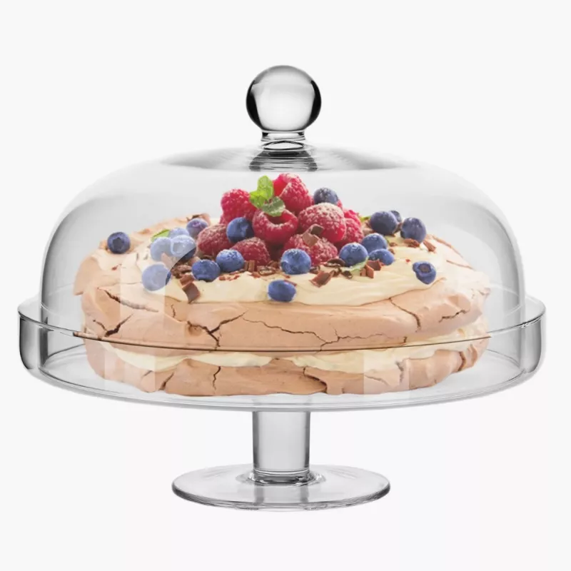 Patera na nóżce z kloszem KROSNO ELITE 28 cm transparentna szklana
