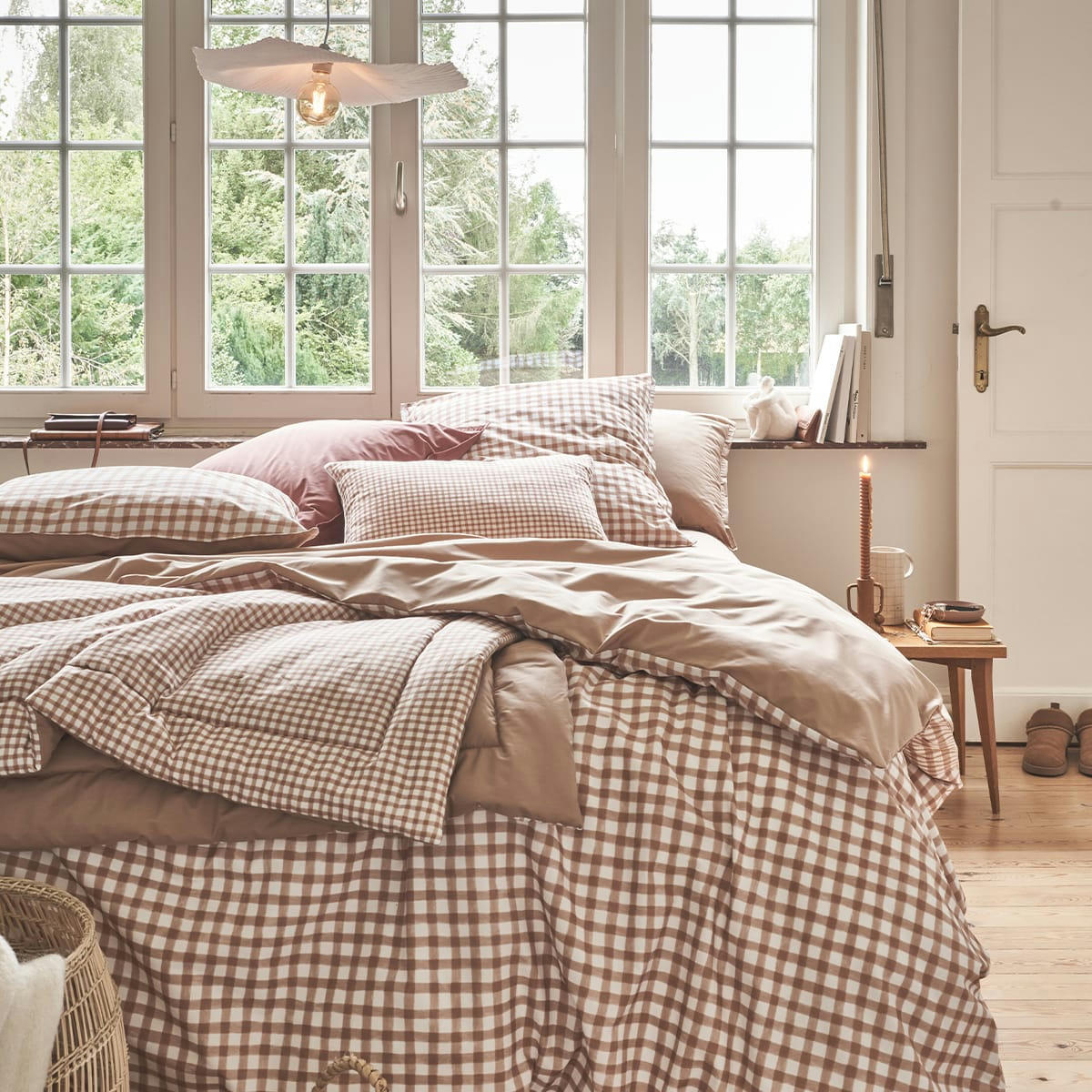 VICHY - Edredon en percale de coton beige dune 130x200