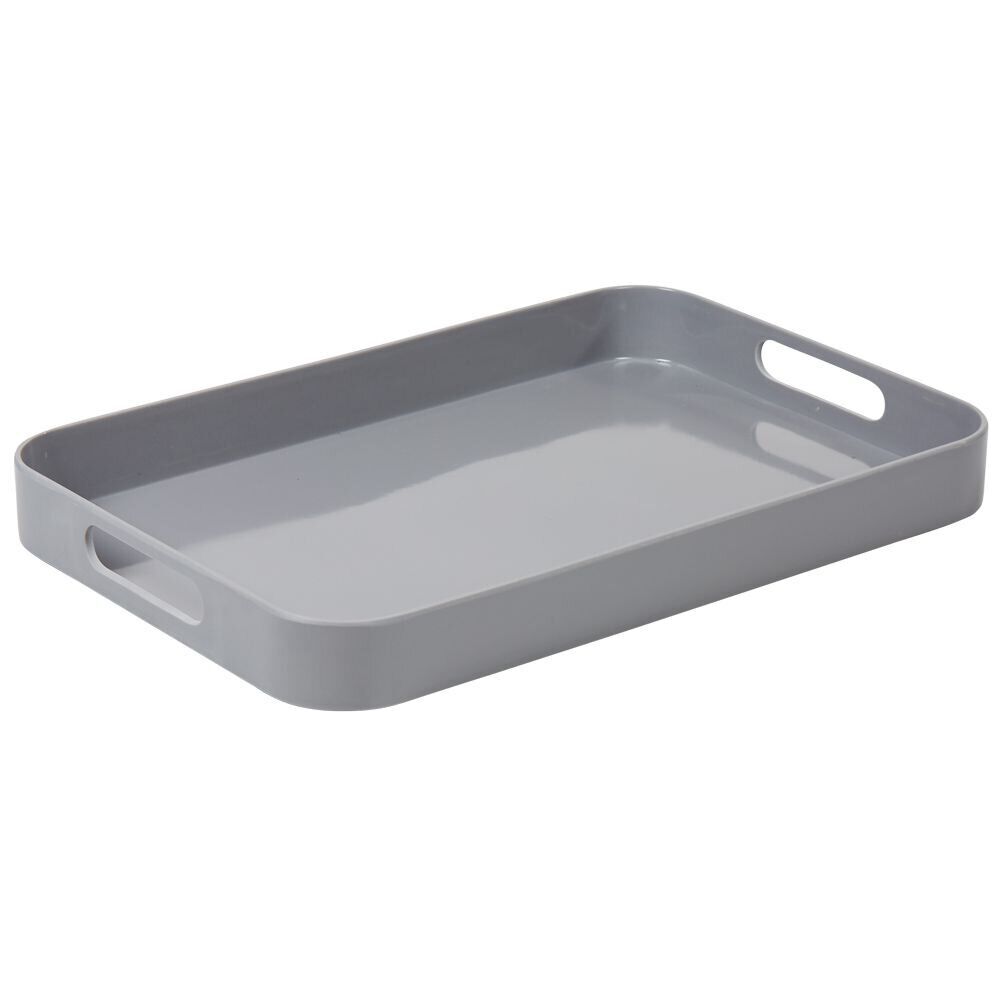 Plateau rectangulaire avec poignées uni gris