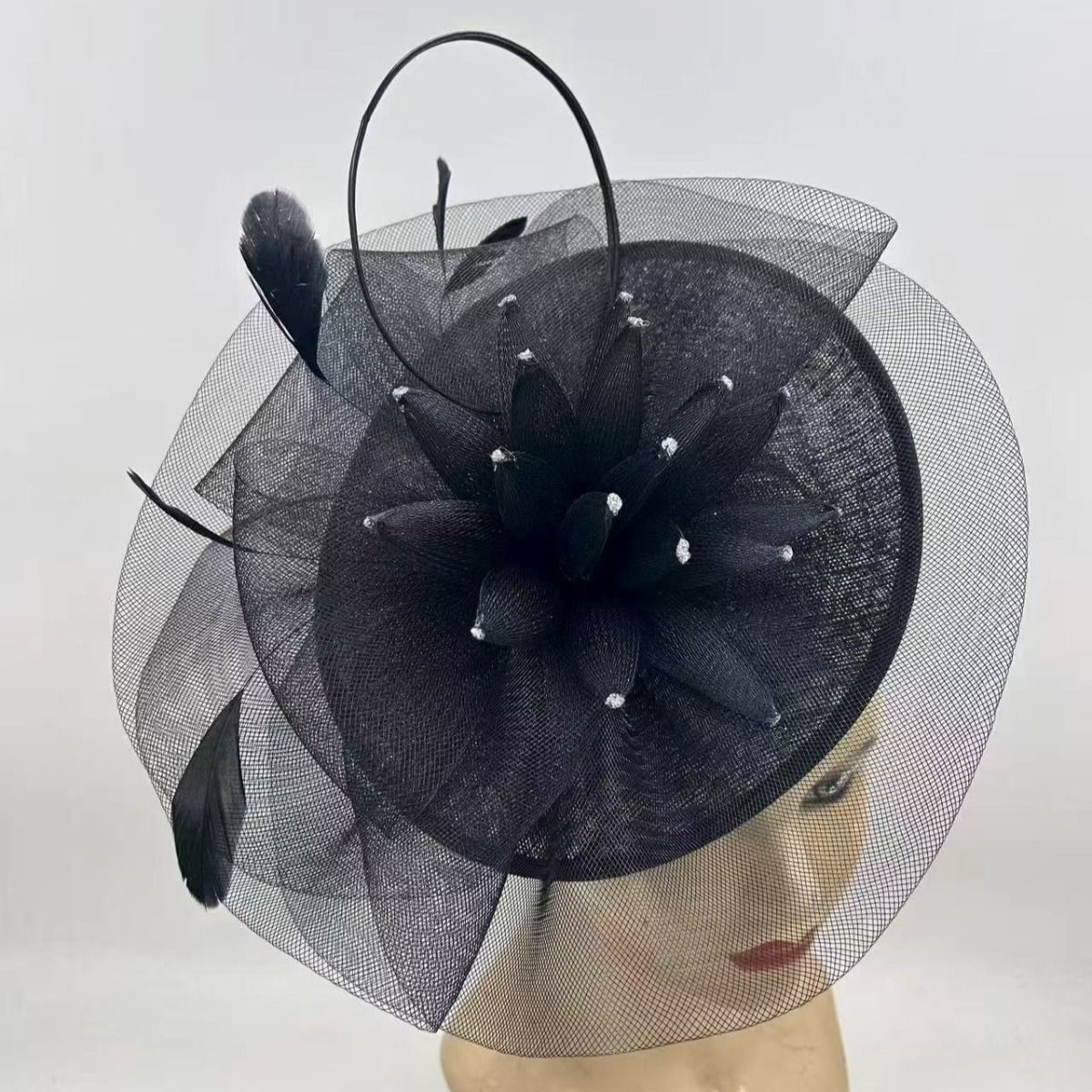 PEACH ACCESSORIES Pillbox Fascinator with Crinoline Floral Swirls
