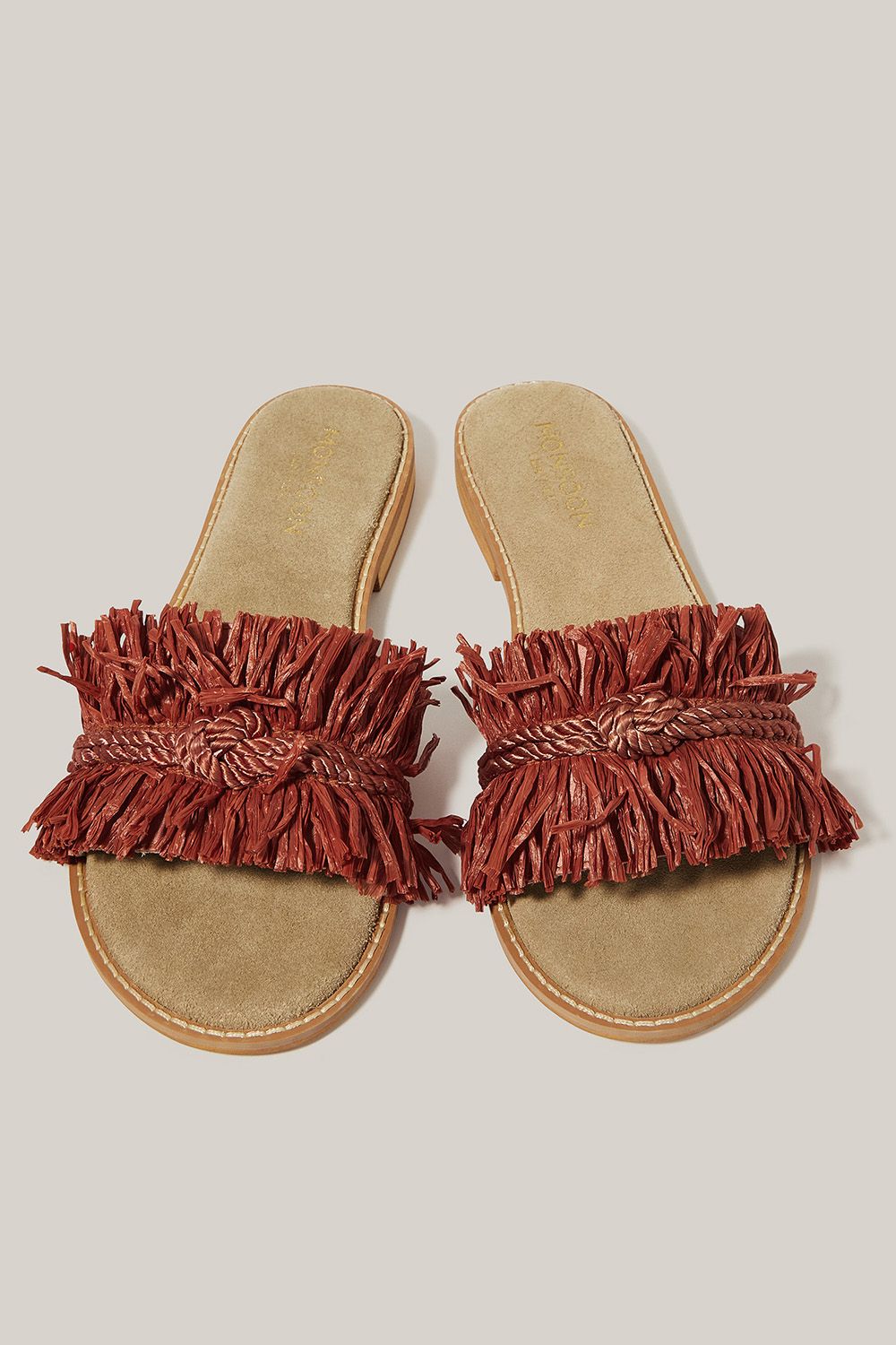 Monsoon Rhia Leather Raffia Slide Sandals Orange