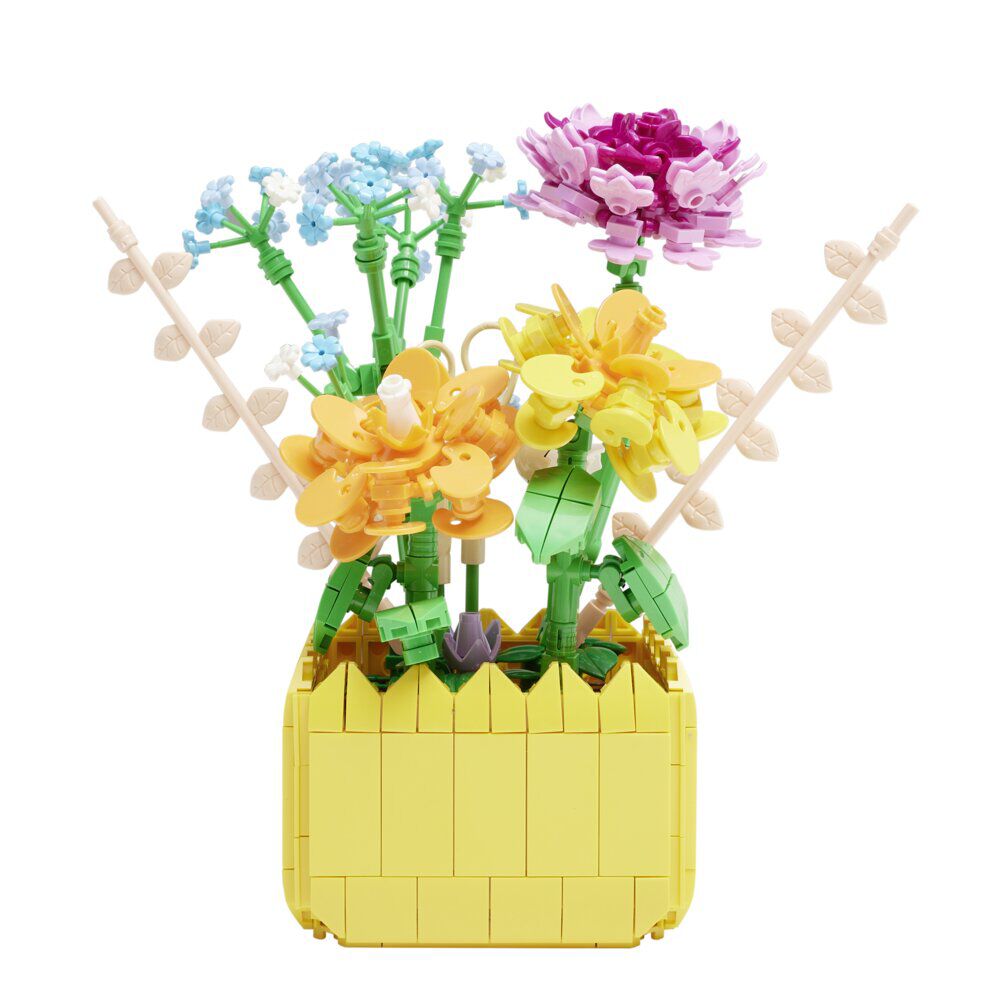 Pot avec fleurs en bloc de construction - 3 modèles