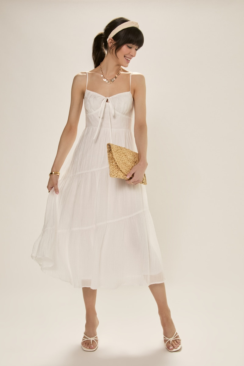 Maddie Front Tie Tiered Midi Dress