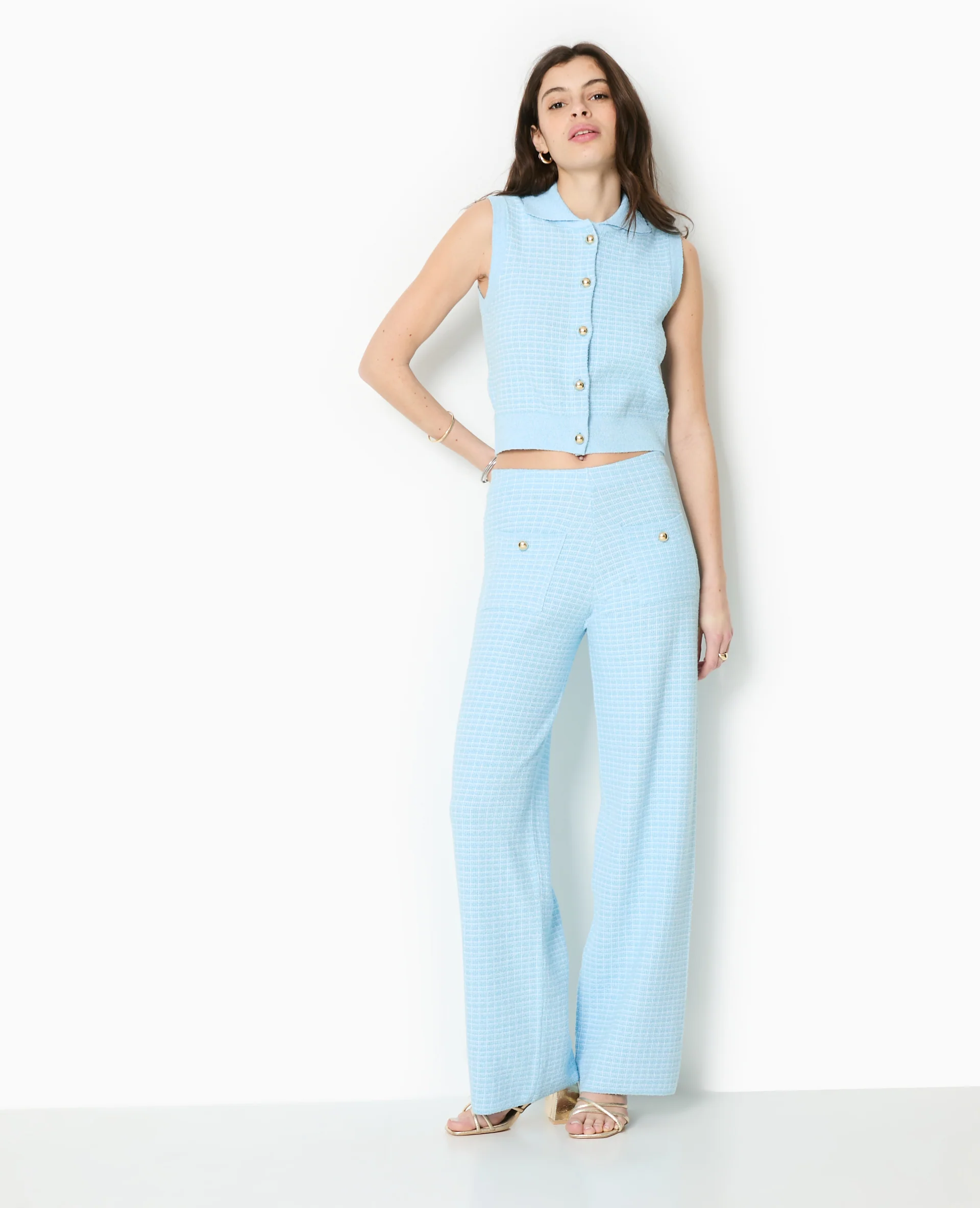 Gilet sans manches en maille à carreaux