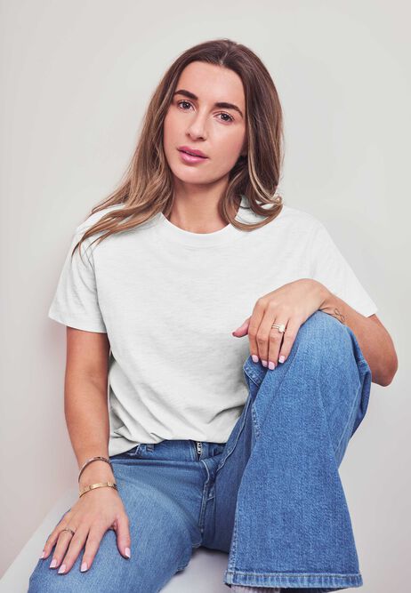 Womens White Cotton Short Sleeve T-Shirt