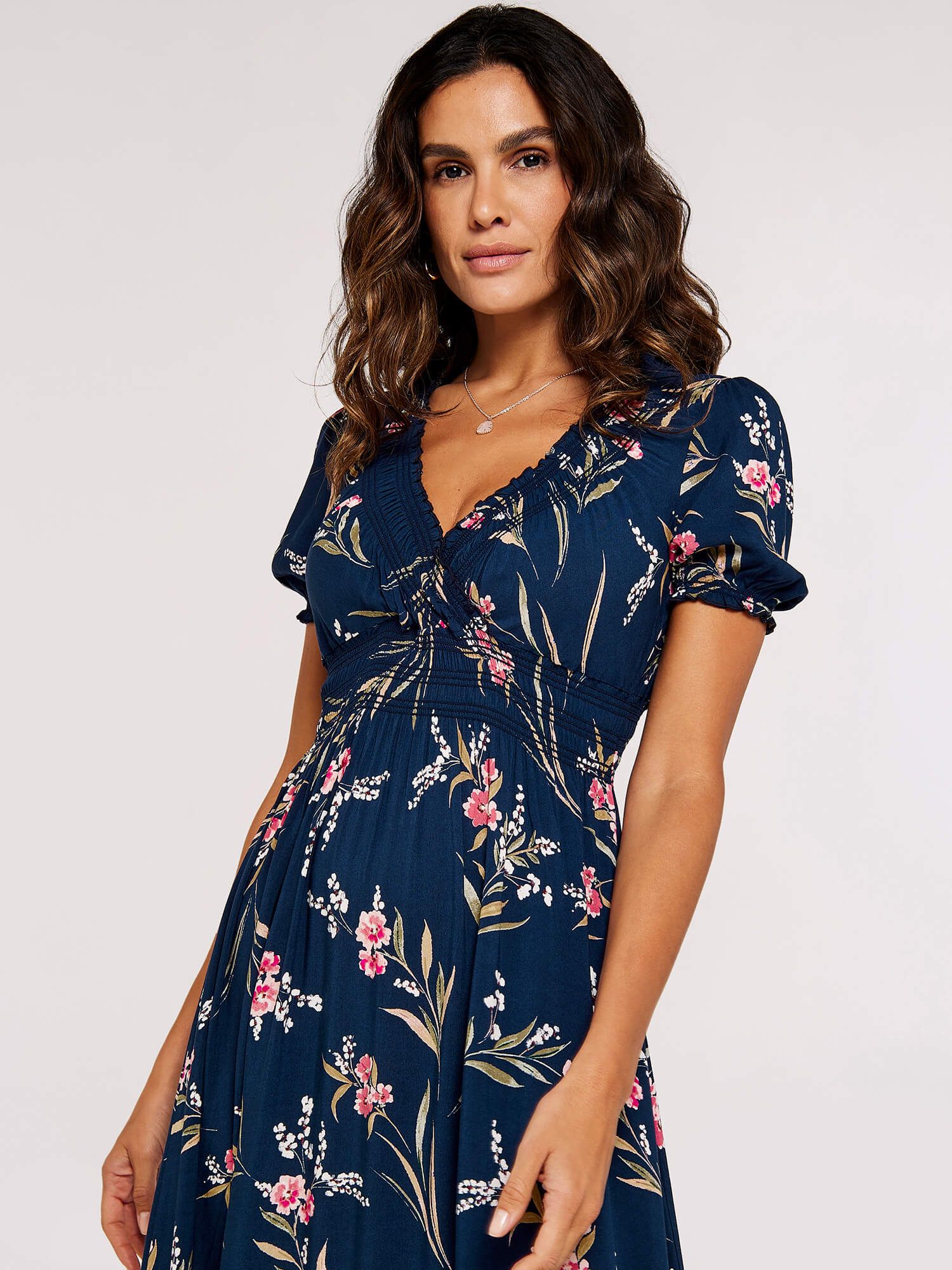 Apricot Watercolour Floral Smocked Maxi Dress