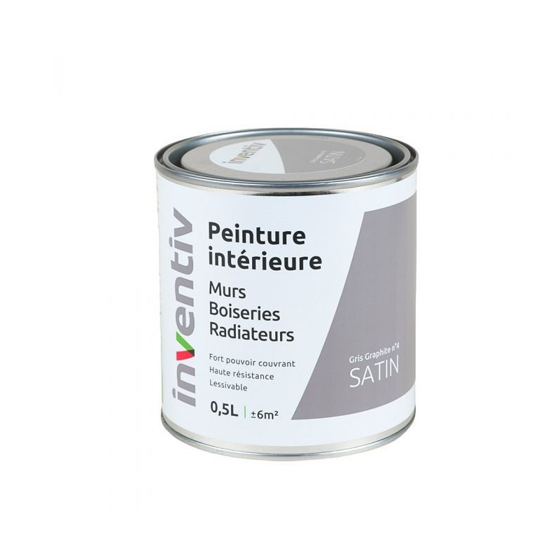 Peinture pour mur boiserie radiateur Gris Graphite n°4 satiné 0,5 L INVENTIV