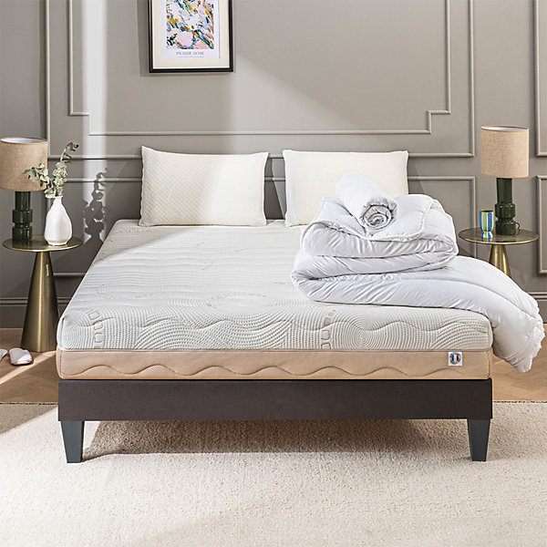 Pack Leman 140x200 cm Matelas Mousse   Sommier Bois   Accessoires