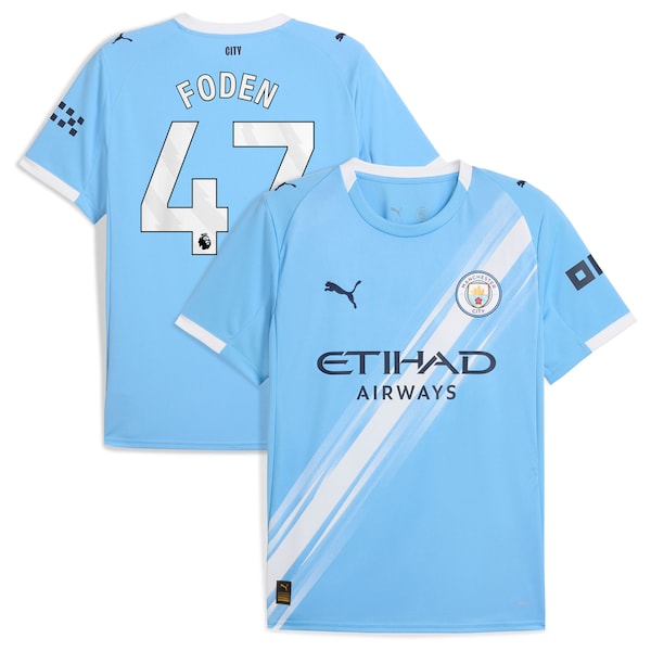 Phil Foden Manchester City Puma 2025/26 Home Replica Player Jersey - Sky Blue/Black/Green