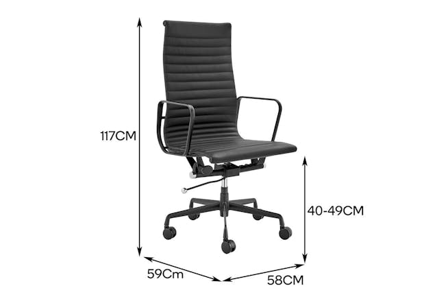 NNEKG Replica Eames Group Standard Matte Black Aluminium High Back Office Chair (Black Leather)