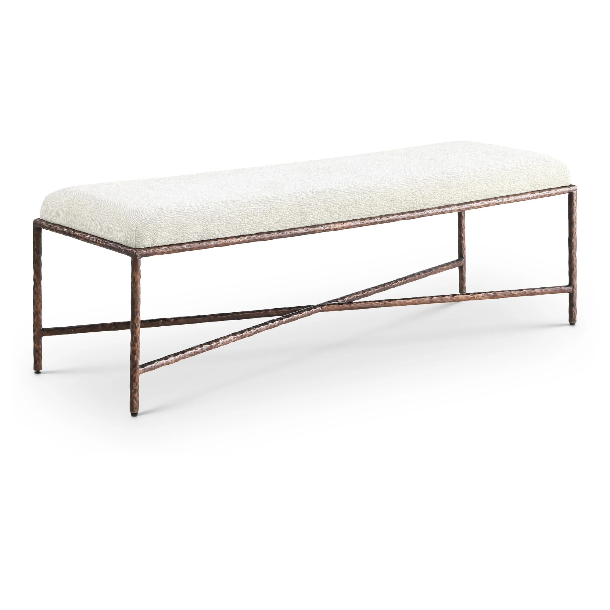 Valley Chenille Fabric Bench with Bronze Finish