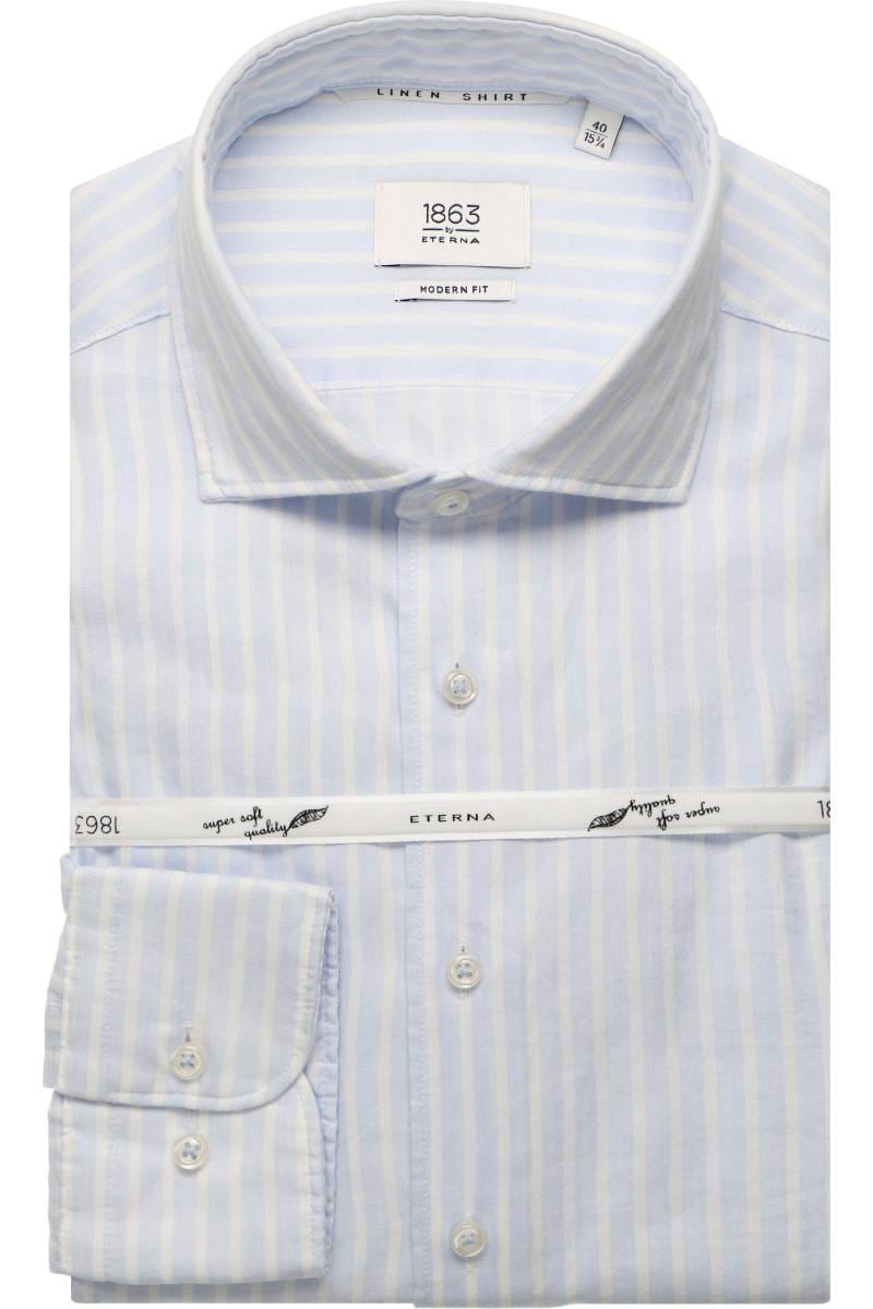 ETERNA 1863 Modern Fit Leinenhemd hellblau, Gestreift