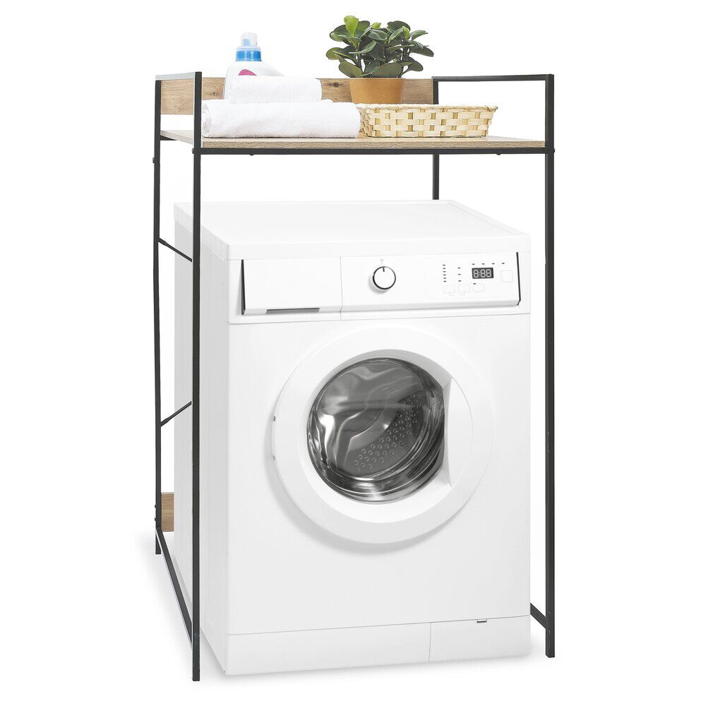 Meuble pour buanderie bois et acier noir 70xH115x60cm