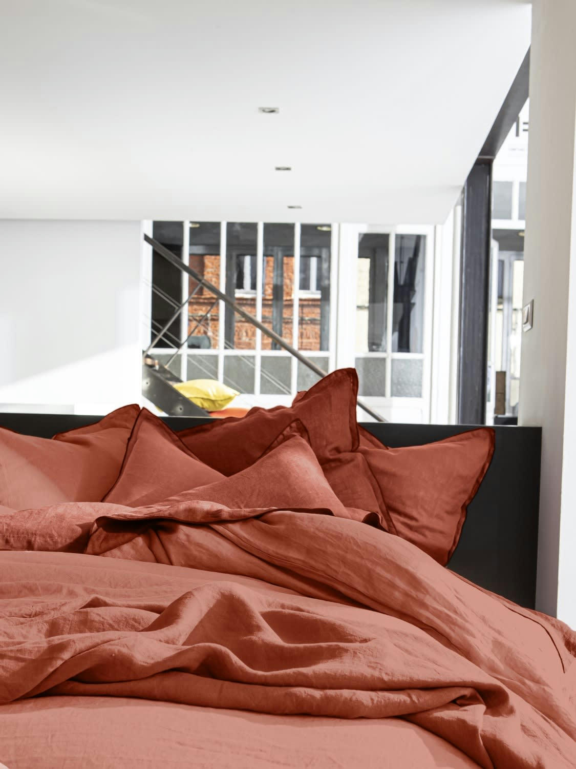 ORANGE - Housse de couette percale de coton rouge 240x260 cm