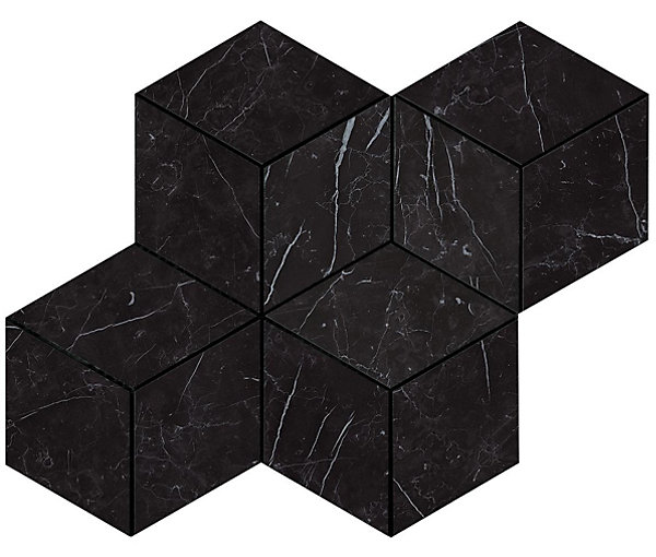 Mosaïque effet Marbre Noir Marquina Hexa Cube 35x30x0,95 cm Brillant Marvillo - Mur intérieur (vendu par carton de 0,42 m²) - RO'M