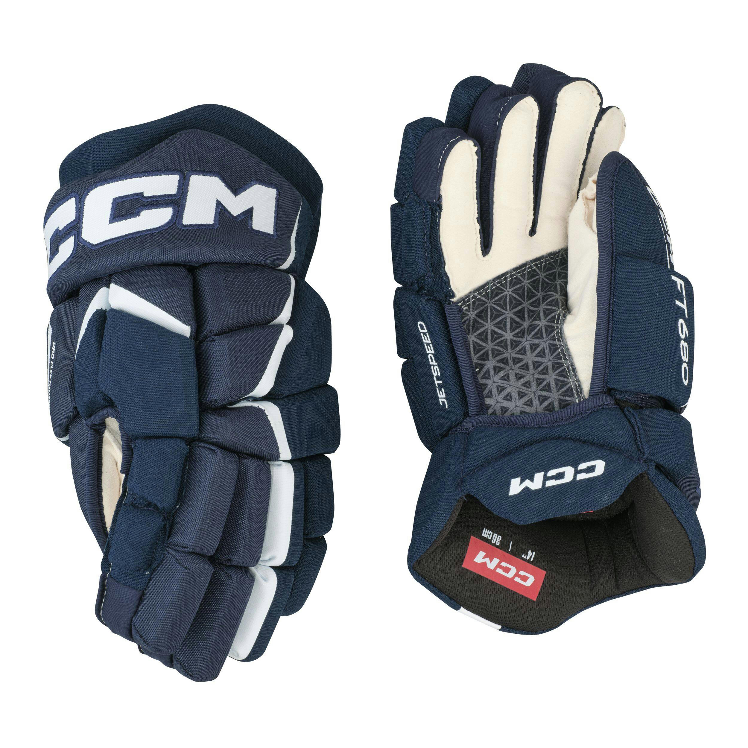 CCM Jetspeed FT680 Hockey Gloves, Senior, Navy/White, Assorted Sizes