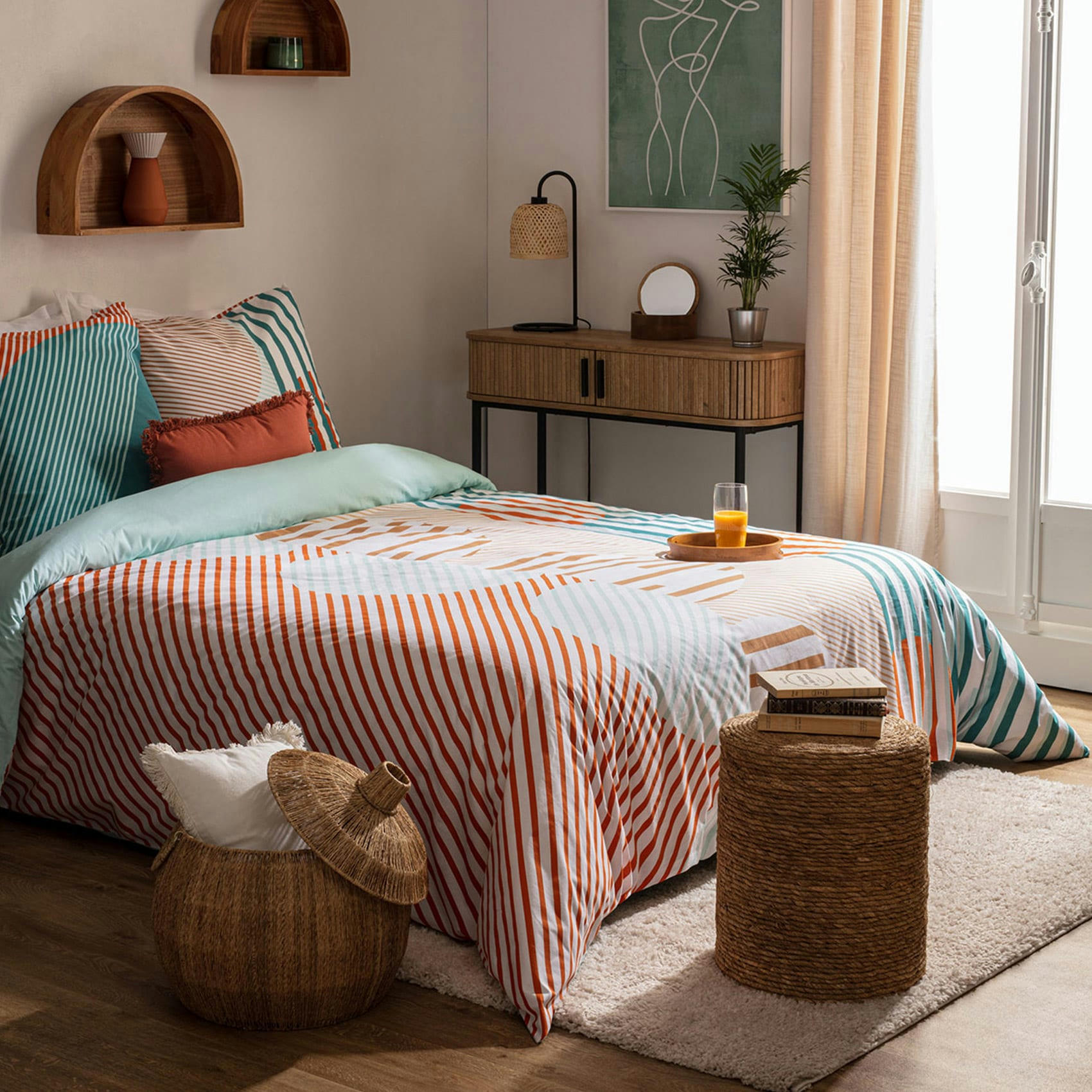 - Parure de couette au style géométrique coton multicolore 240x220 cm