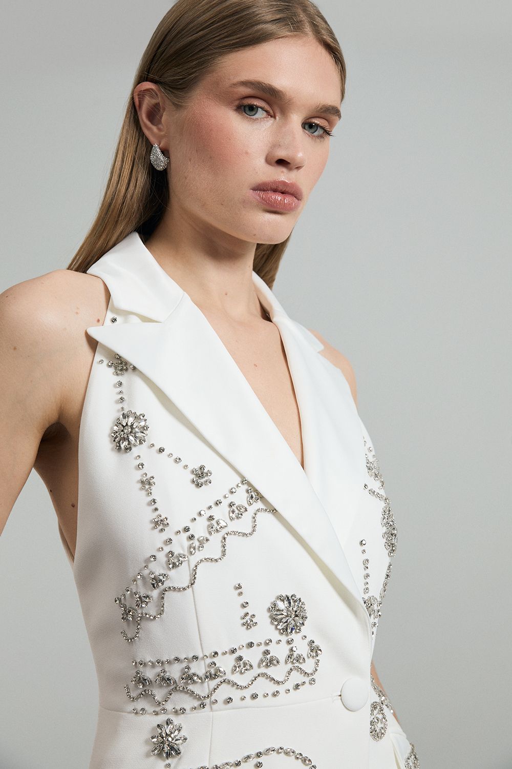 KarenMillen Crystal Embellished Cady Sleeveless Blazer