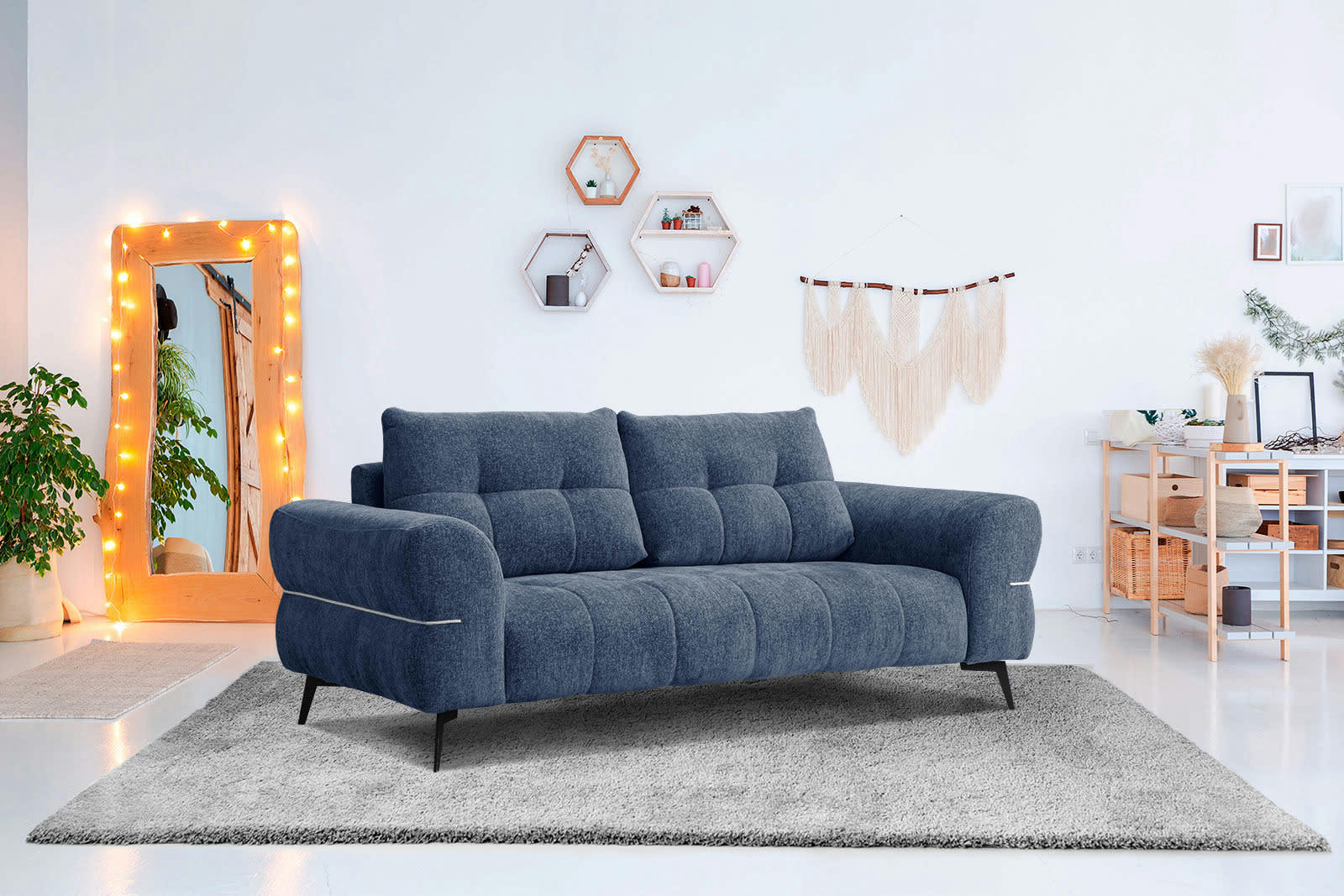 SALVINI - Canapé 3 places XXL tissu bleu foncé