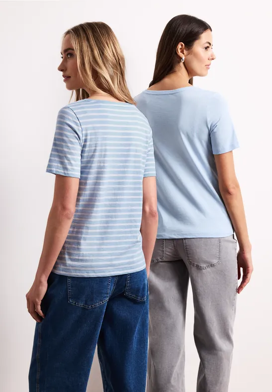 T-Shirts mit rounded V-Neck im 2er-Pack