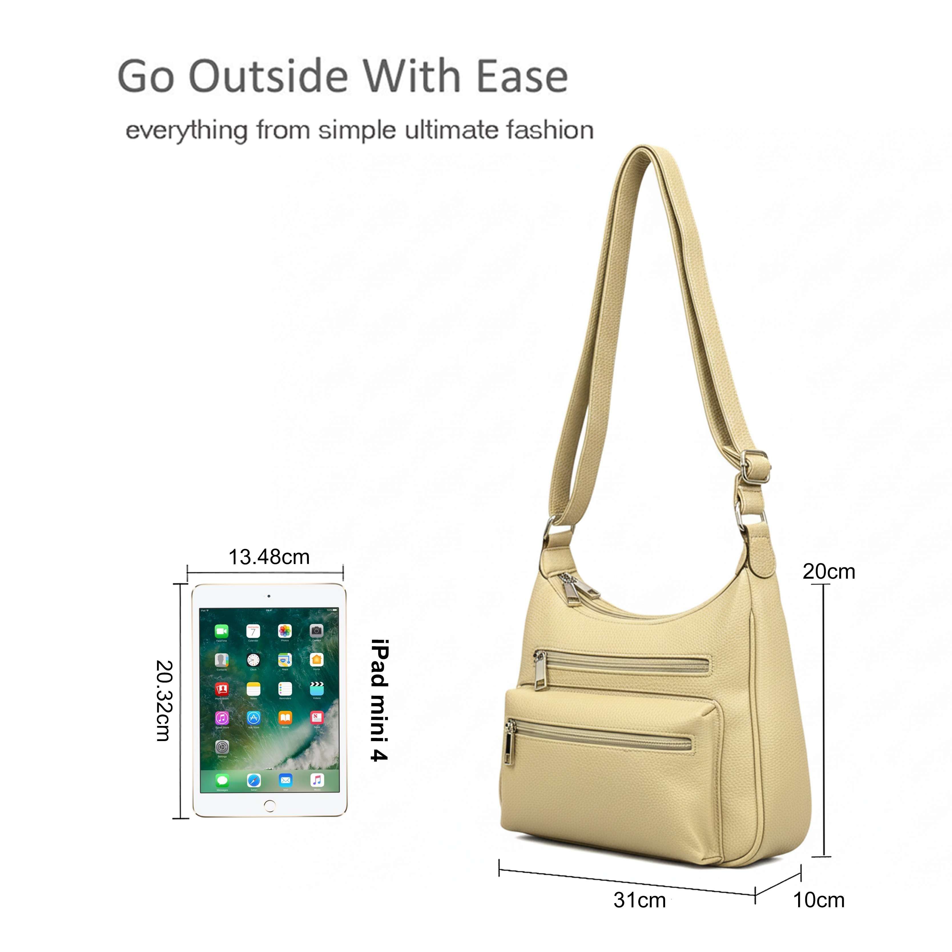 Kitise Multi Zipper Compartments Multi Pockets Crossbody Bag