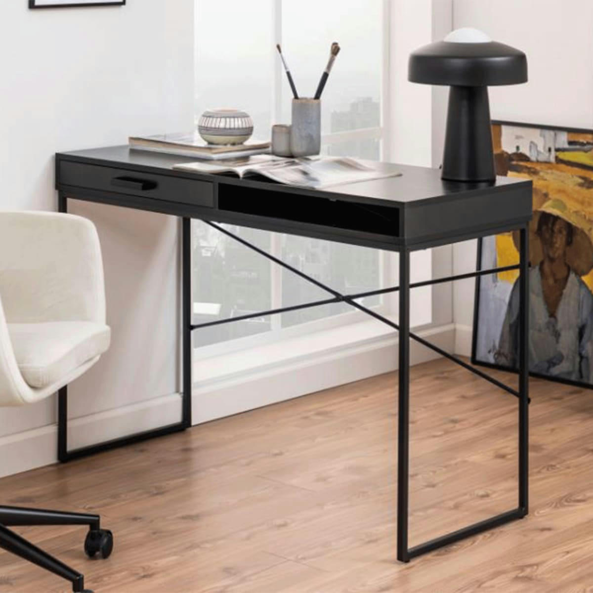 SEA - Bureau moderne en bois avec tiroir et niche