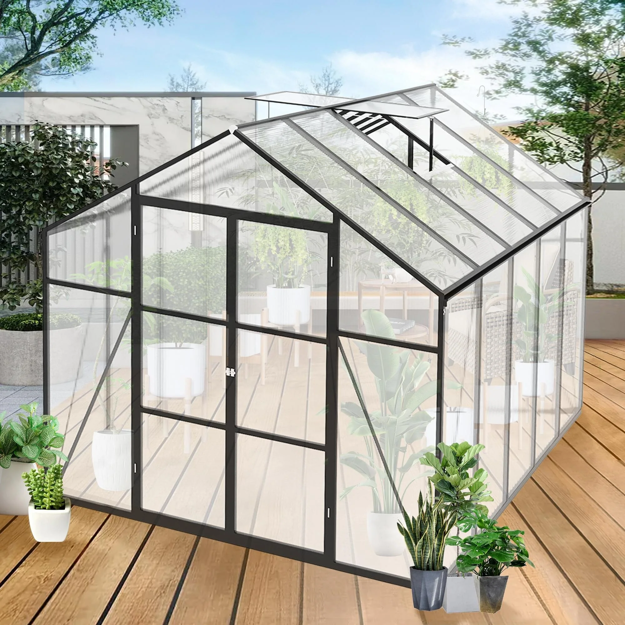 Rust-resistant Walk-In Greenhouse Shed Garden Shed with UV-Blocking Panels & Integrated Drainage System