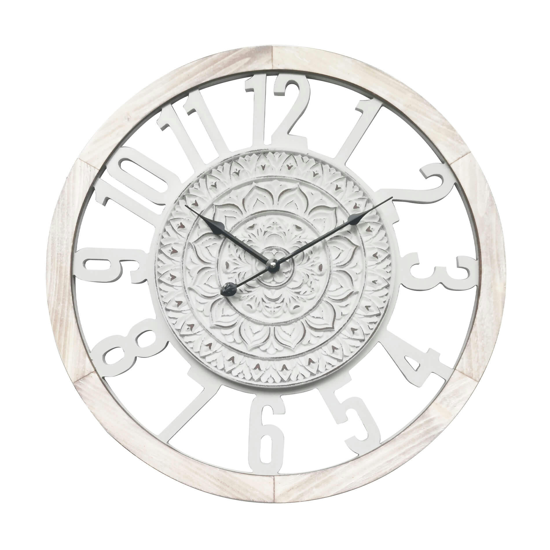 - Horloge murale effet bois sculpté blanc ø 55 cm