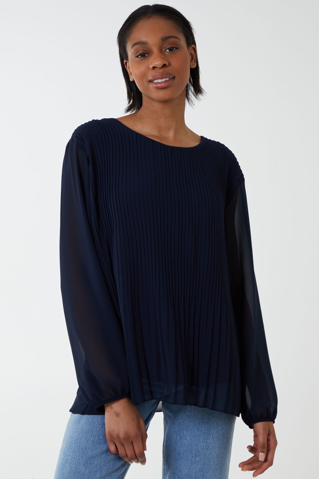 Blue Vanilla Long Sleeve Pleated Top