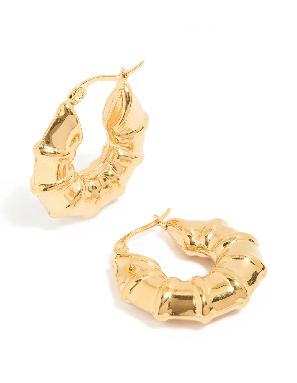 Waterproof Gold Plated Stainless Steel Barrel Detail Hoop Earrings