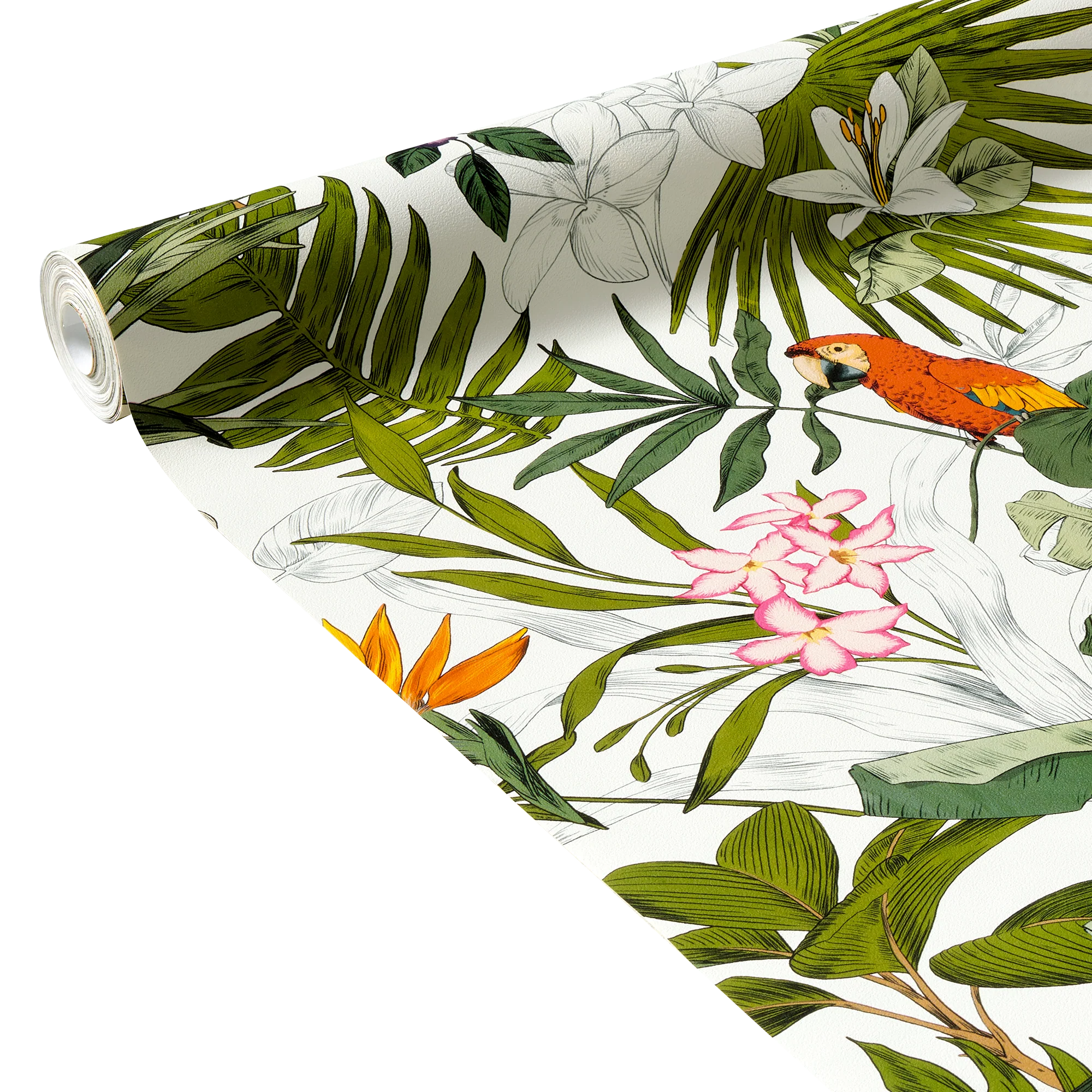Papier peint intissé PARADISE vert gazon, rouge orangé et jaune soleil
