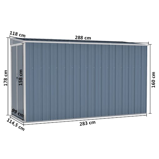 NNEVL Wall-mounted Garden Shed Grey 118x288x178 cm Galvanised Steel
