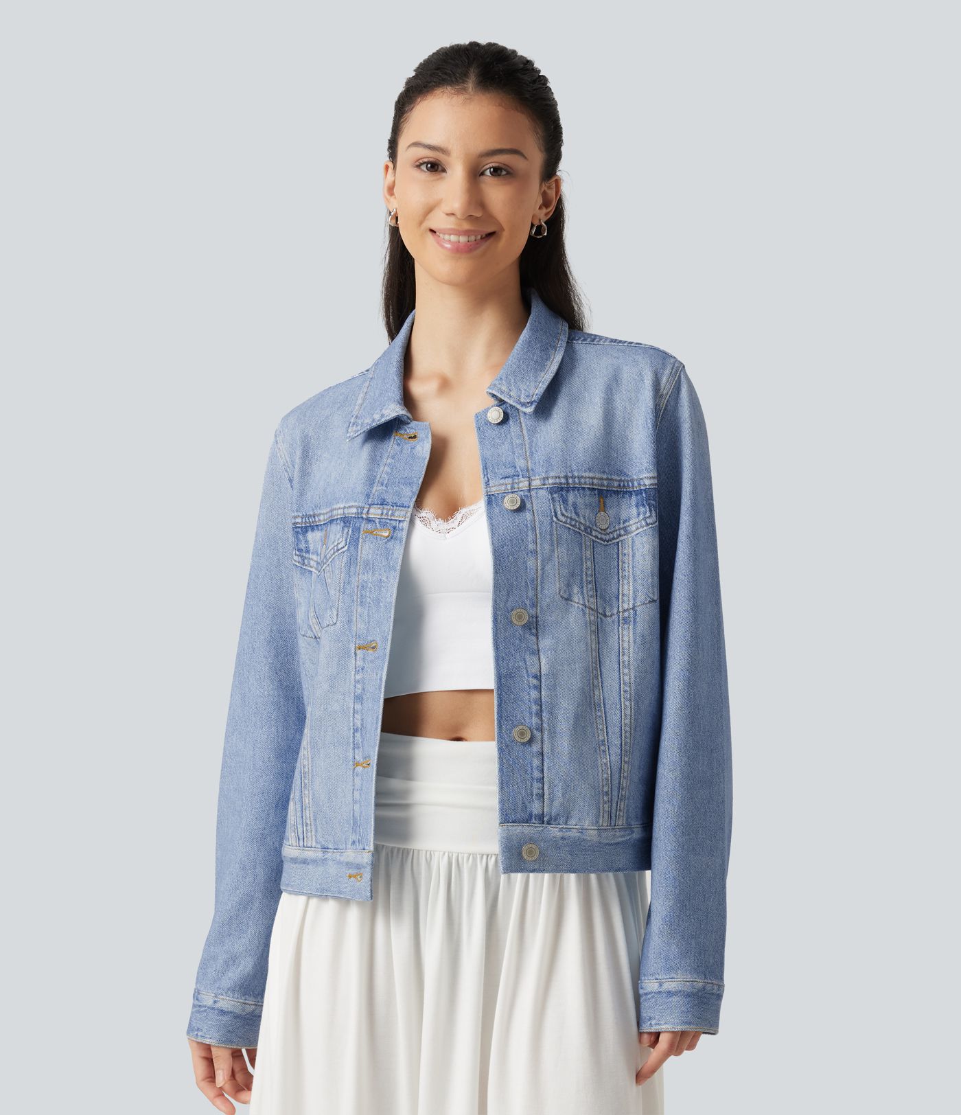 Veste en molleton French Terry effet jean à col et manches longues avec poches