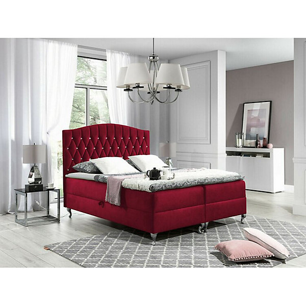 Lit continental Baltimore 142, Double, Rouge, Tissu, Disponible