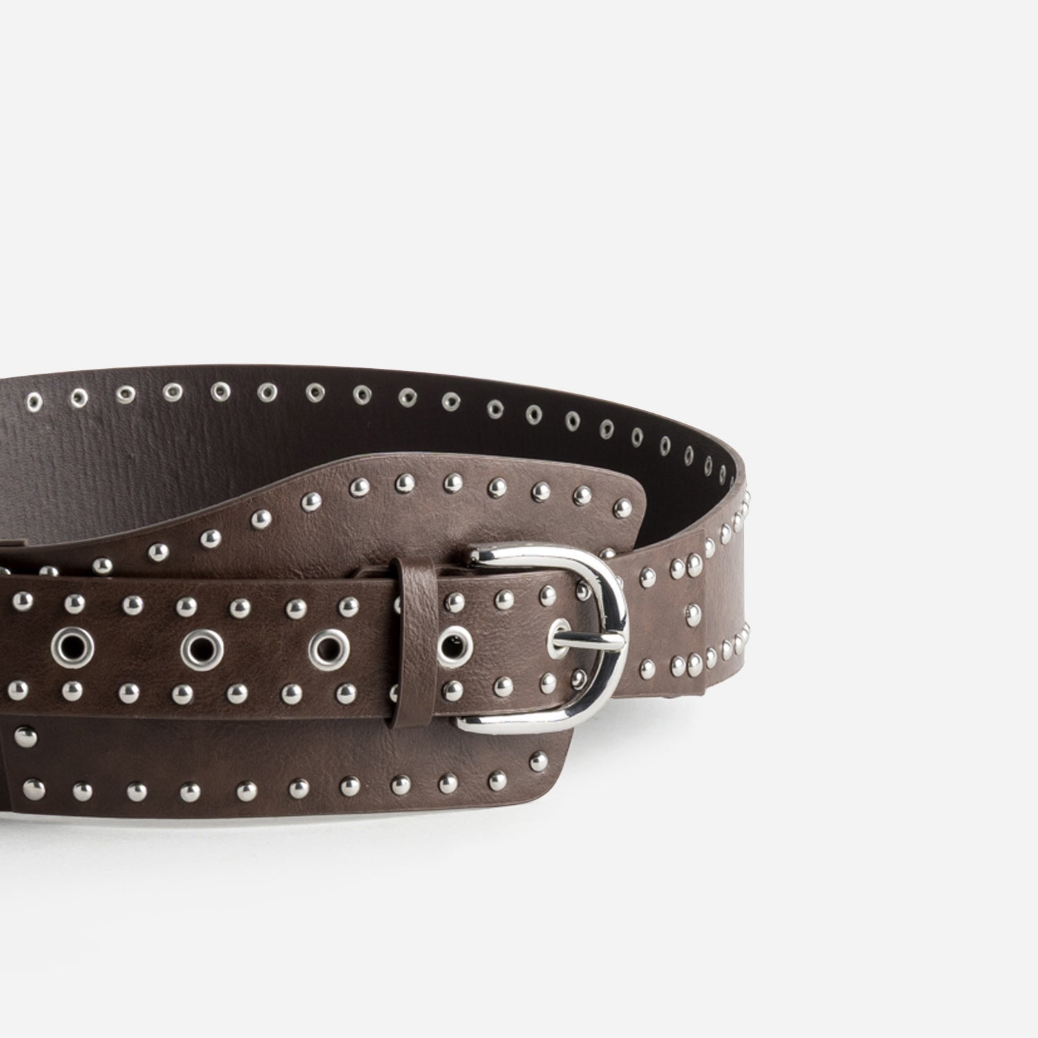 Ceinture large marron cloutée
