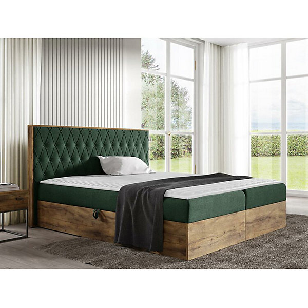Lit continental Baltimore 190, Double, Vert, Tissu, Disponible