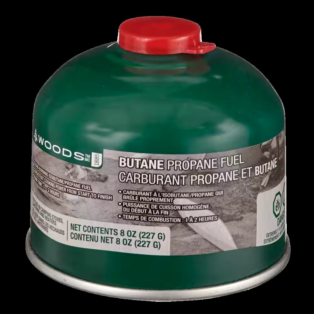 Woods Butane Propane Gas Cylinder/Canister, Fuel For Camping Stoves, Lanterns & Heaters, 8-oz