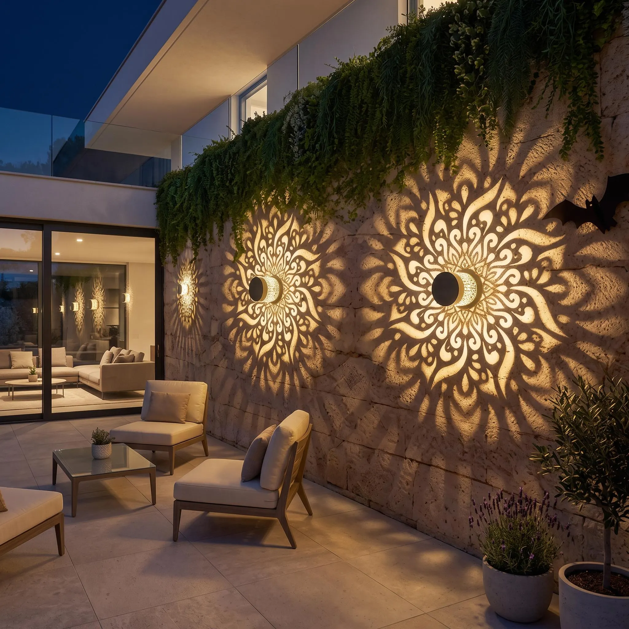 Solar Mandala Wall Light, Outdoor Sconce, Waterproof Garden Fence Light, Patio Decor