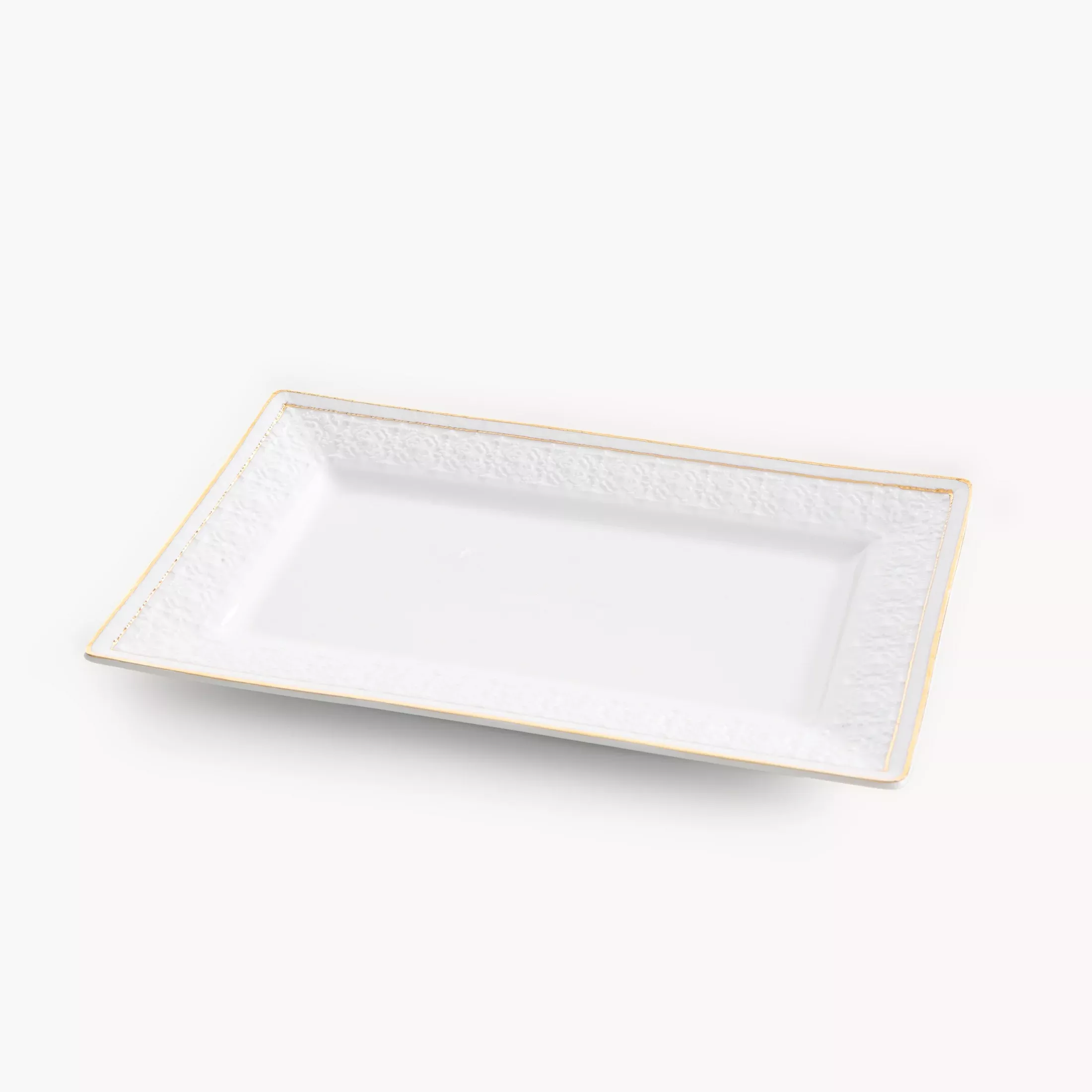 Patera ceramiczna dekoracyjna biało-złotazdobiona subtelnym wytłaczanym wzorem 26x16x2 cm OLIVIA