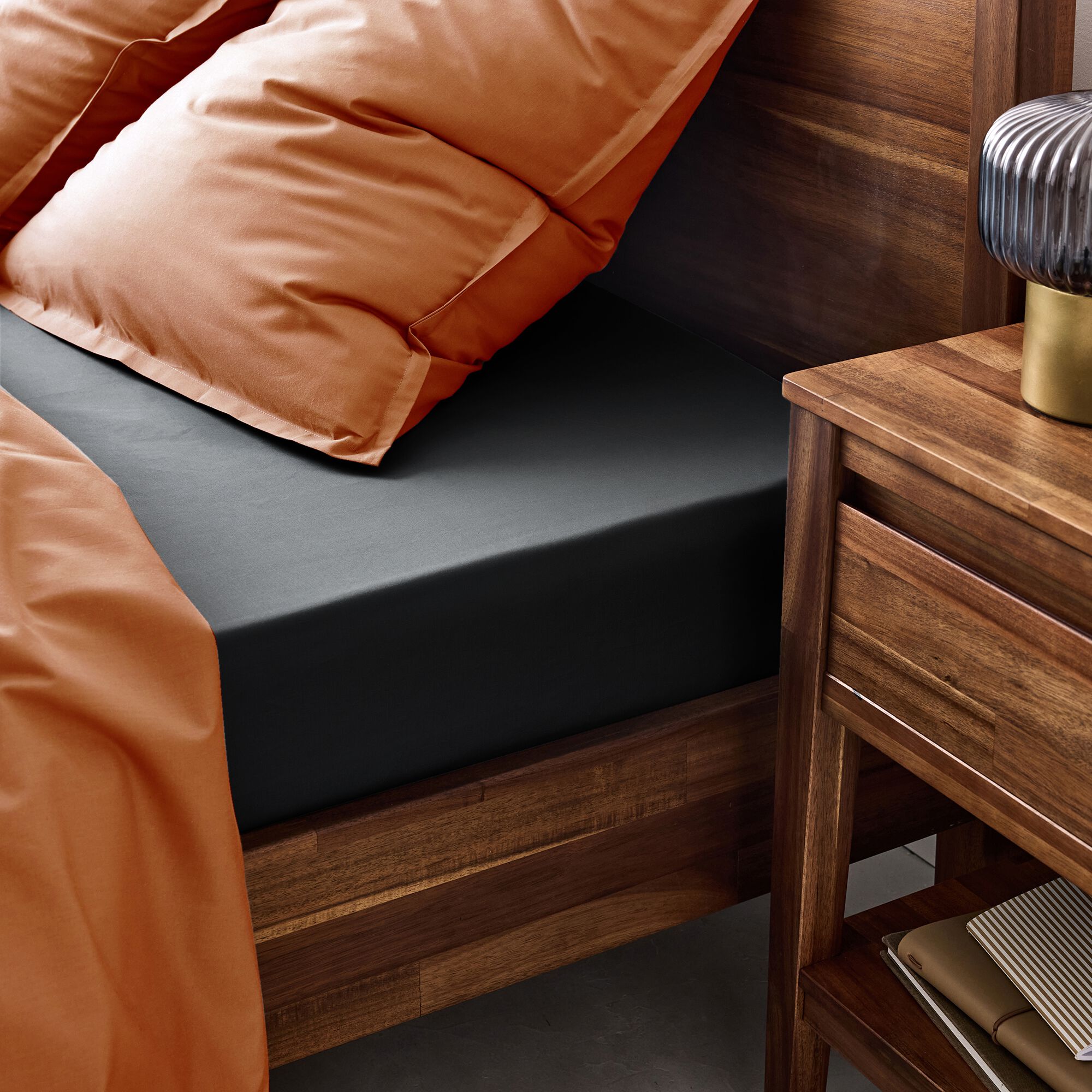 FLORE - Drap housse en percale de coton 160x200cm B30cm - gris ardoise