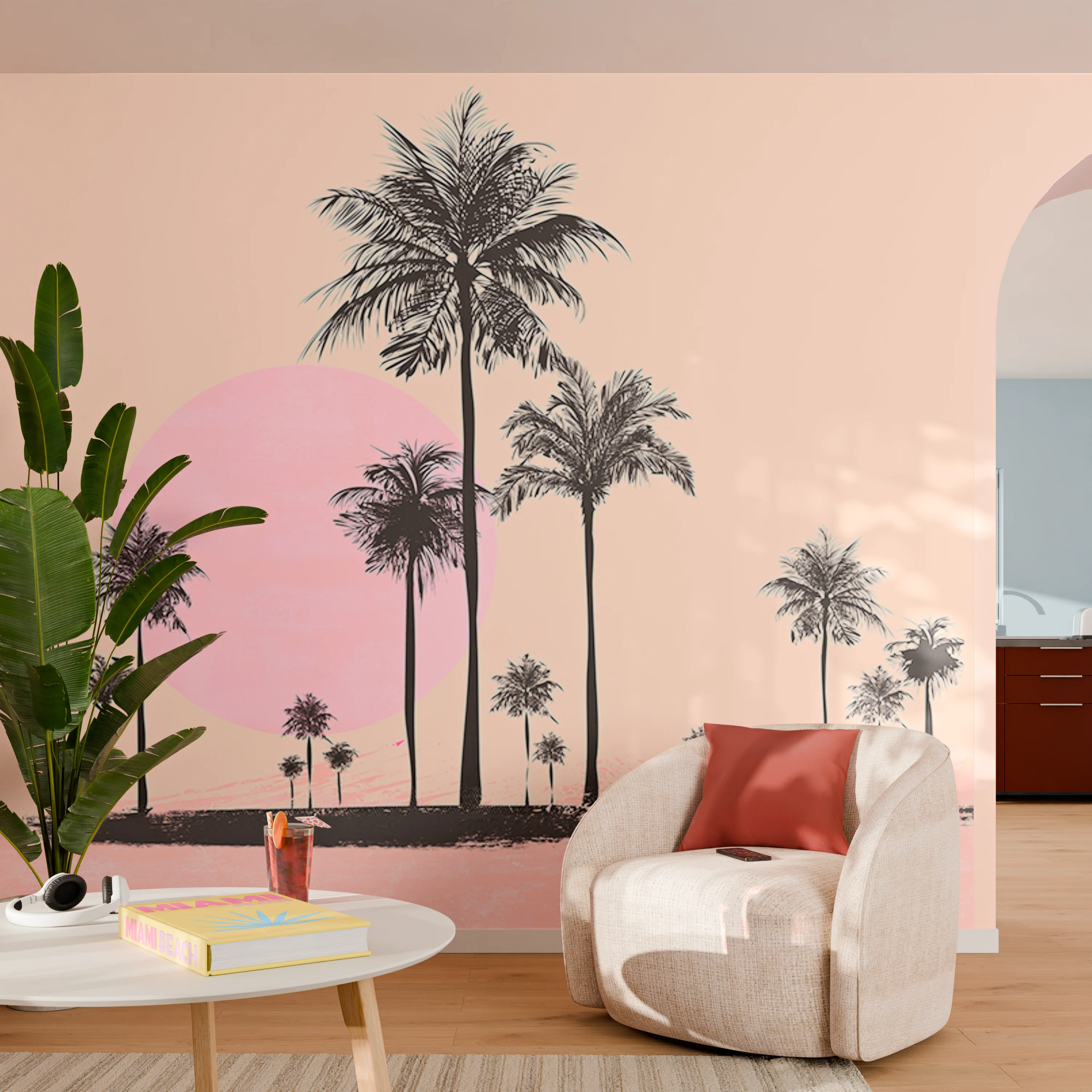 Papier peint panoramique XL MIAMI WALK 400 x 270 cm rose abricot