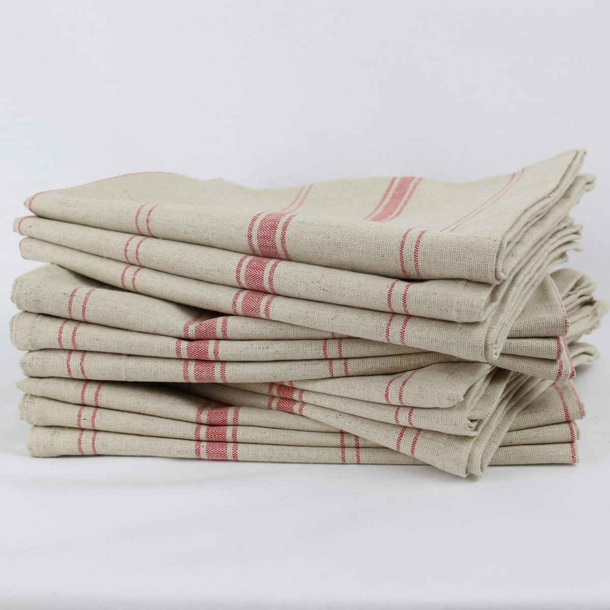 BRASSERIE - Lot de 12 Torchons en Lin Rouge